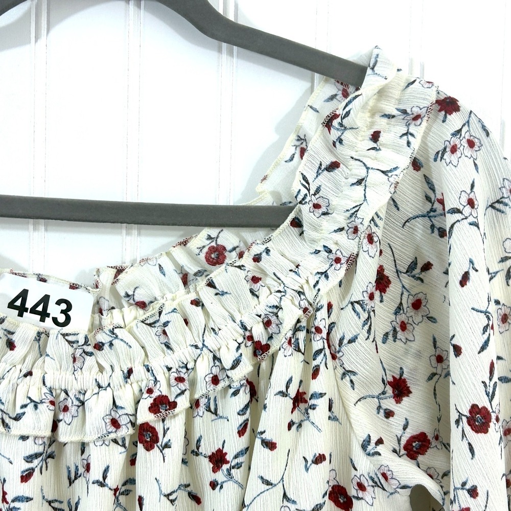 Sugar Lips BOHO Dress Size M Cream Multi Peasant Flowy Tie Sleeve Off Shoulder - Picture 7 of 11